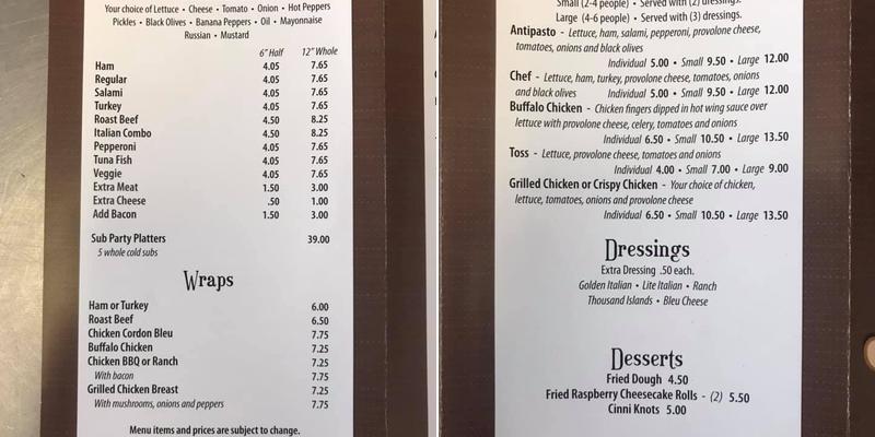 Jacobs' Place Menu
