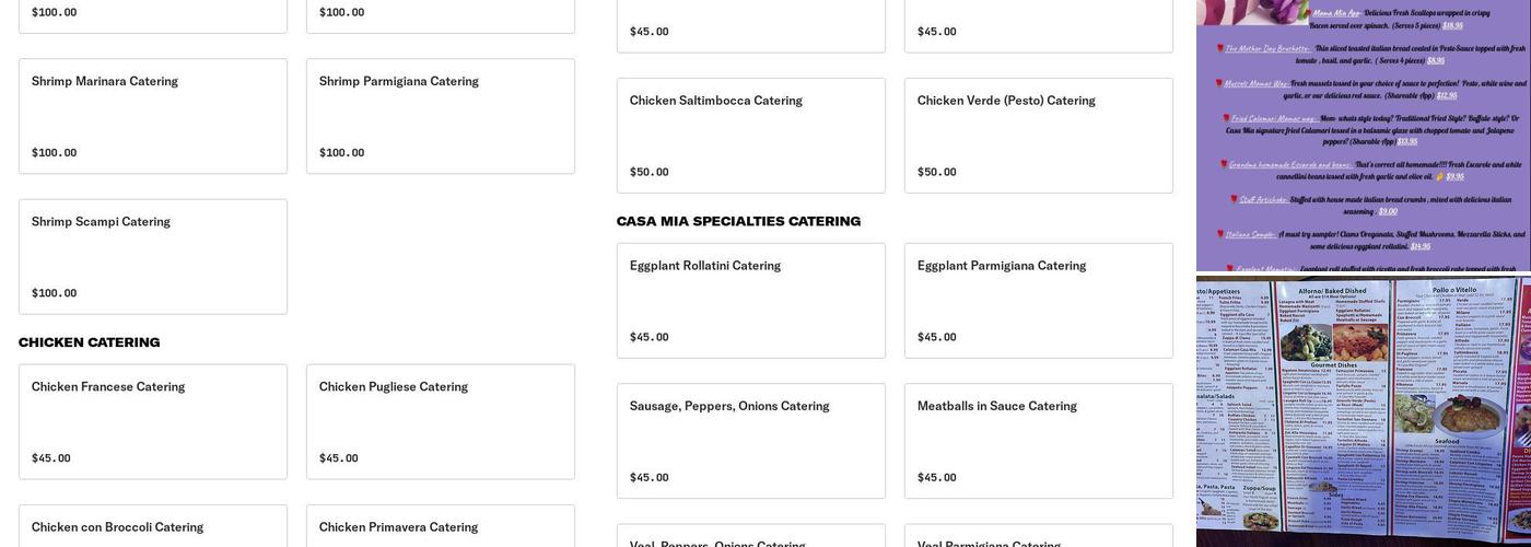 Casa Mia Menu