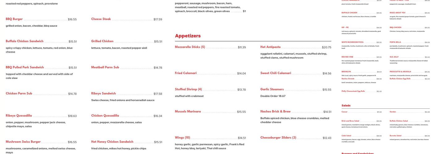 Brick & Brew Menu