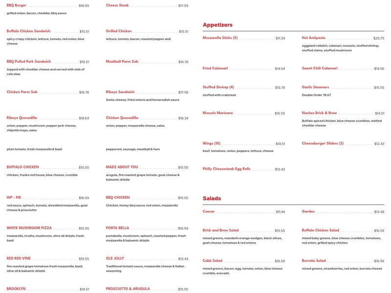 Brick & Brew Menu