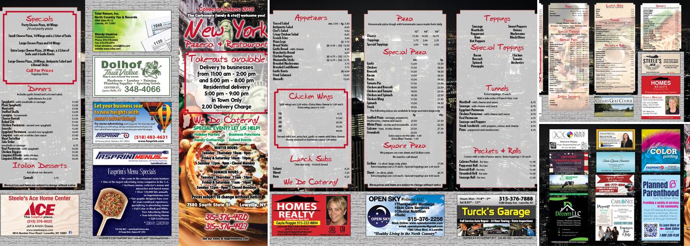 New York Pizzeria Menu