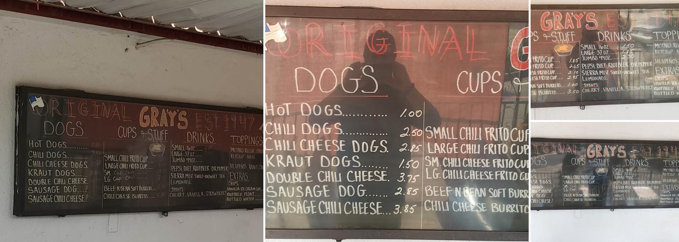 Gray's Chili Dogs Menu