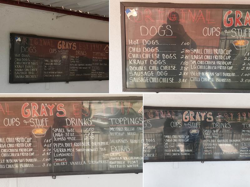 Gray's Chili Dogs Menu
