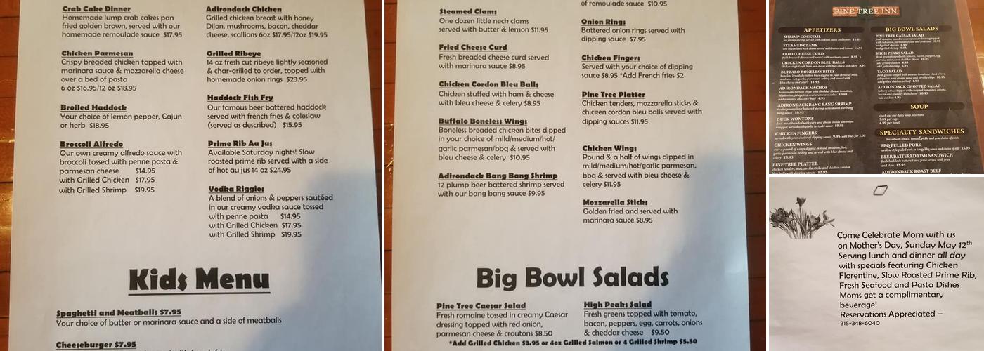 Pine Tree Inn Menu