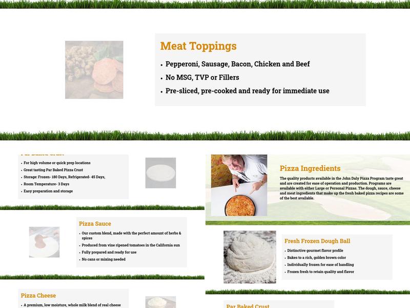 John Daly Pizza Programs Menu