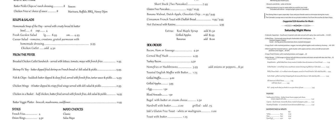 Lydia's Cafe Menu