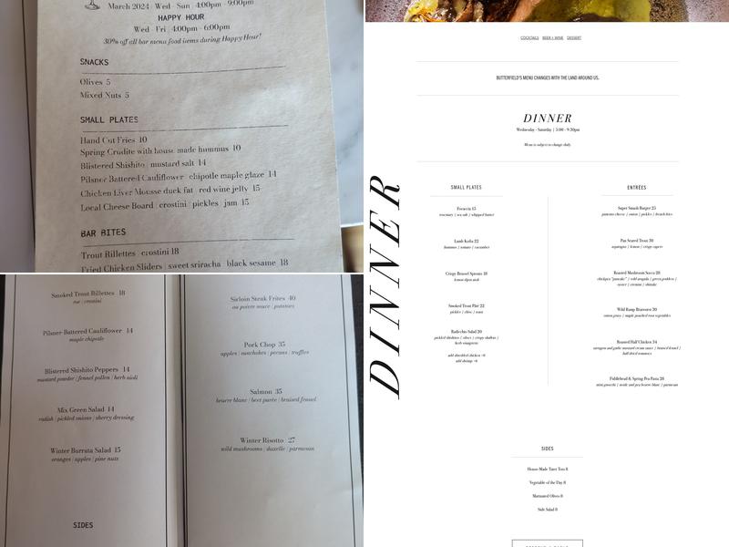 Butterfield Menu