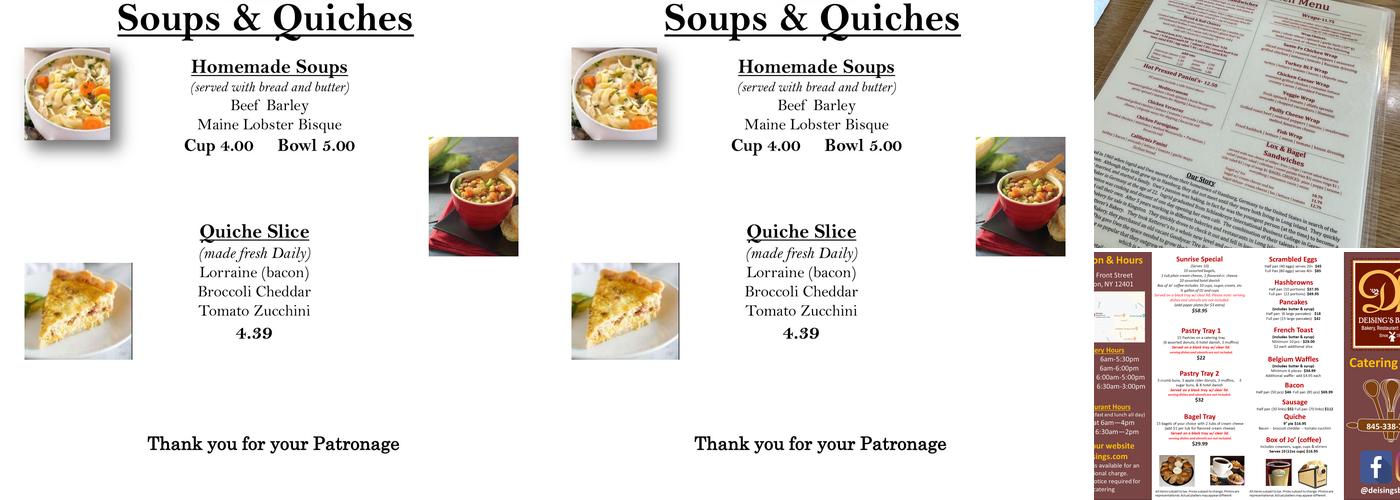 Deising's Bakery & Restaurant Menu