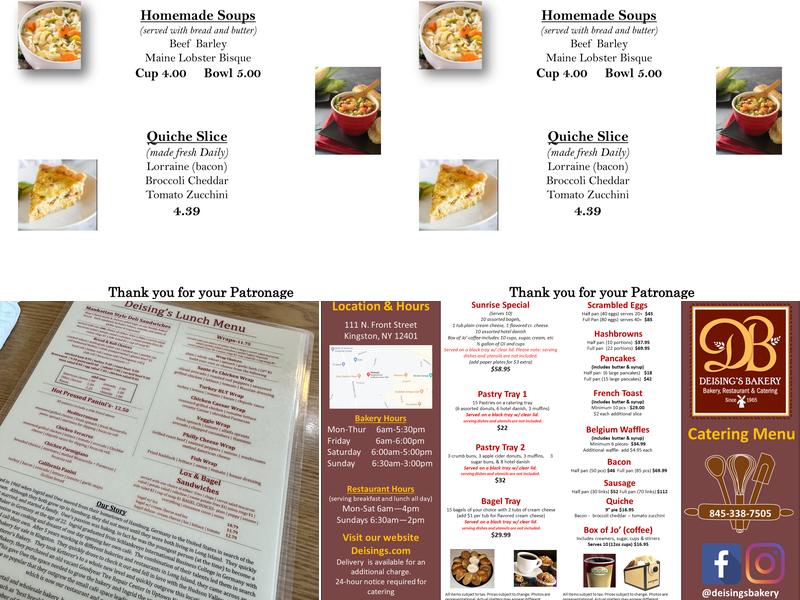 Deising's Bakery & Restaurant Menu