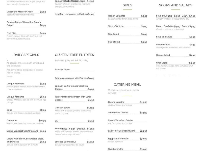 Quiche et Crepe Menu
