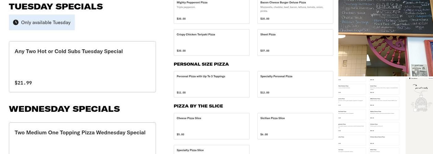 Bazzano's Pizza Menu