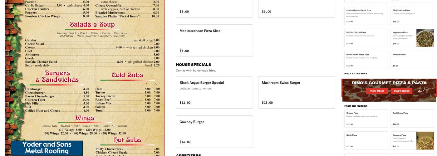 Dino's Pizza Menu