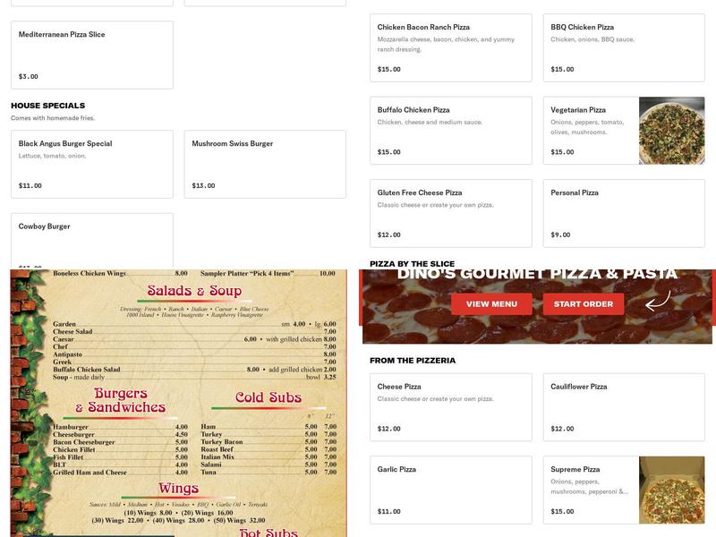 Dino's Pizza Menu