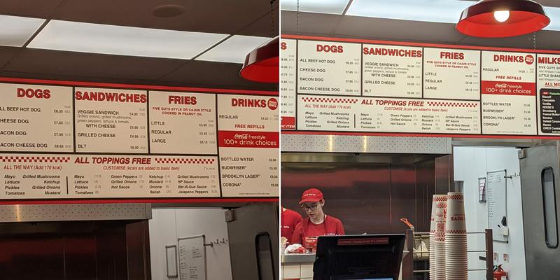 Five Guys Liverpool One Menu