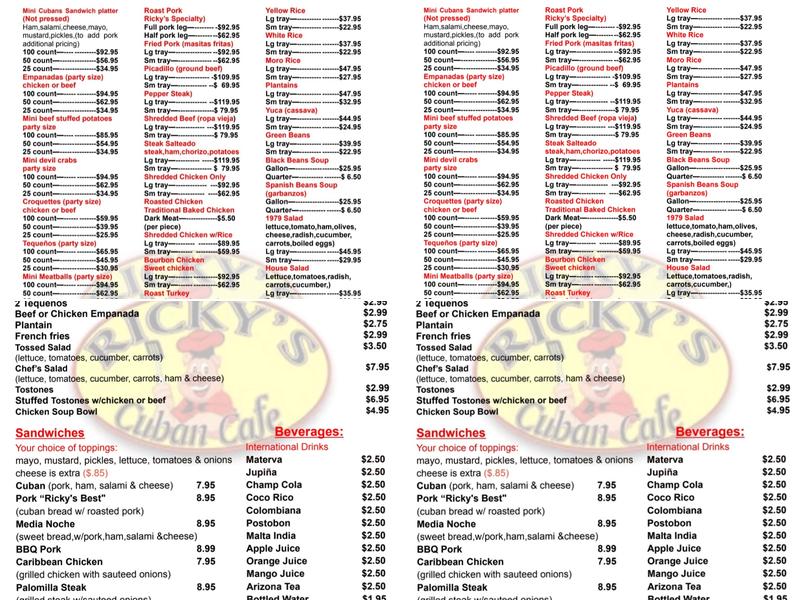 Ricky's Cuban Cafe Menu
