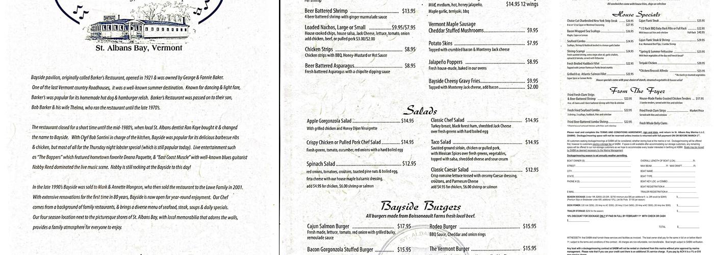 Bayside Pavilion Menu