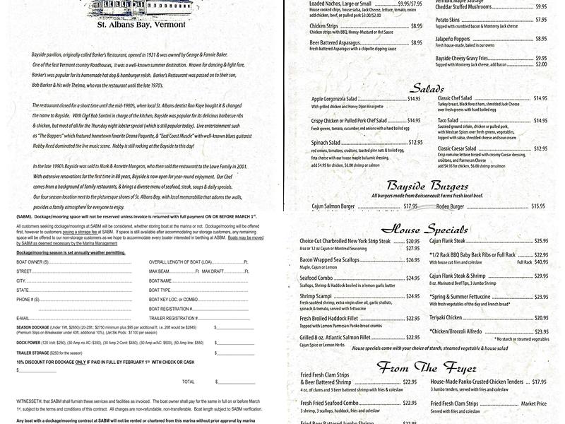 Bayside Pavilion Menu