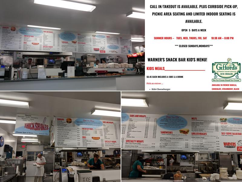 Warner's Snack Bar Menu