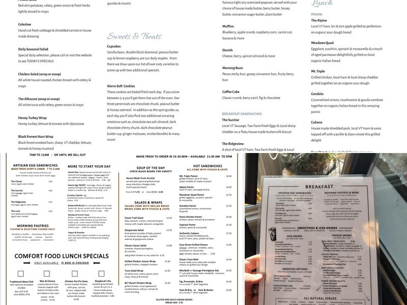 Stowe Bee Bakery & Cafe Menu