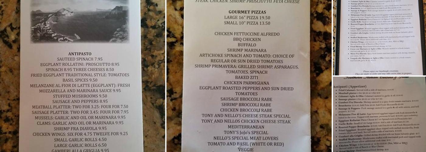Tony & Nello's Southern Italian Cuisine Menu