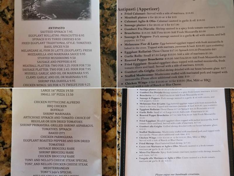 Tony & Nello's Southern Italian Cuisine Menu