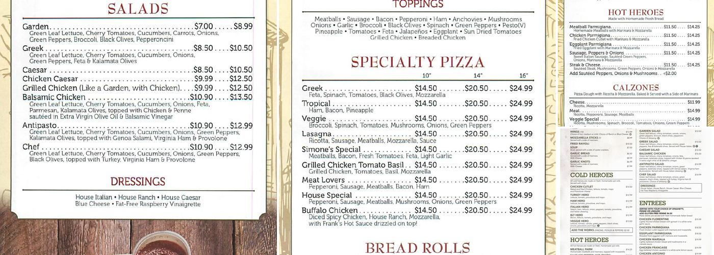 Mimmo's in Essex - Pizzeria & Restaurant Menu