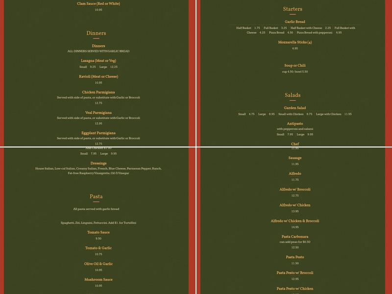 Papa Frank's Italian Restaurant Menu