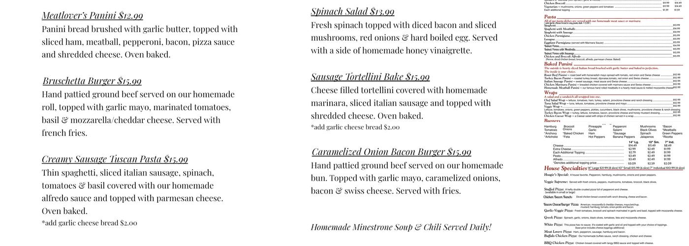 Hoagie's Pizza & Pasta Menu