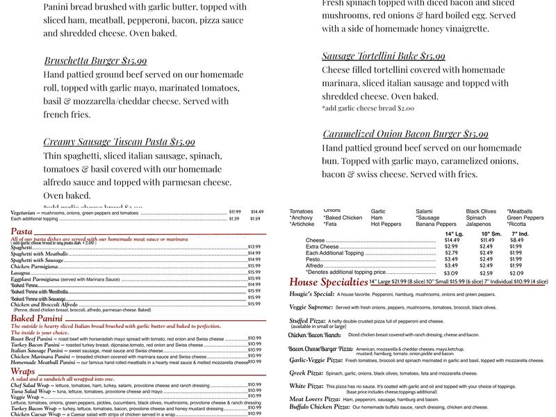Hoagie's Pizza & Pasta Menu