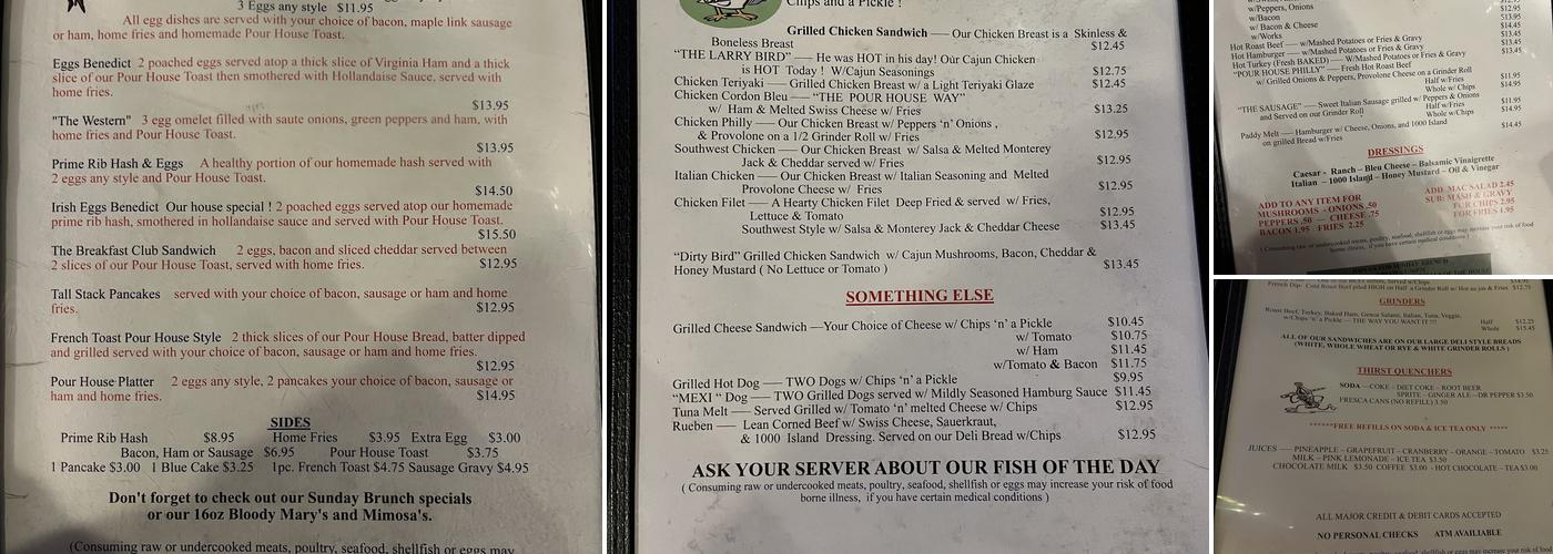 The Pour House Menu