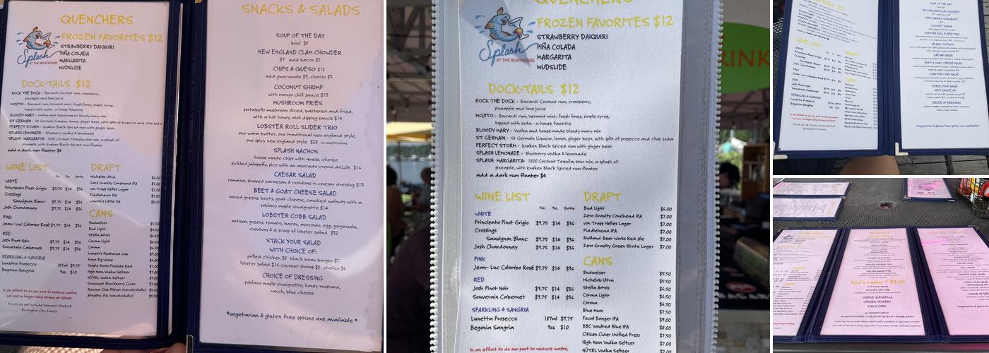Splash At the Boathouse Menu