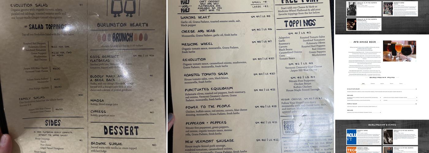 American Flatbread Burlington Hearth Menu