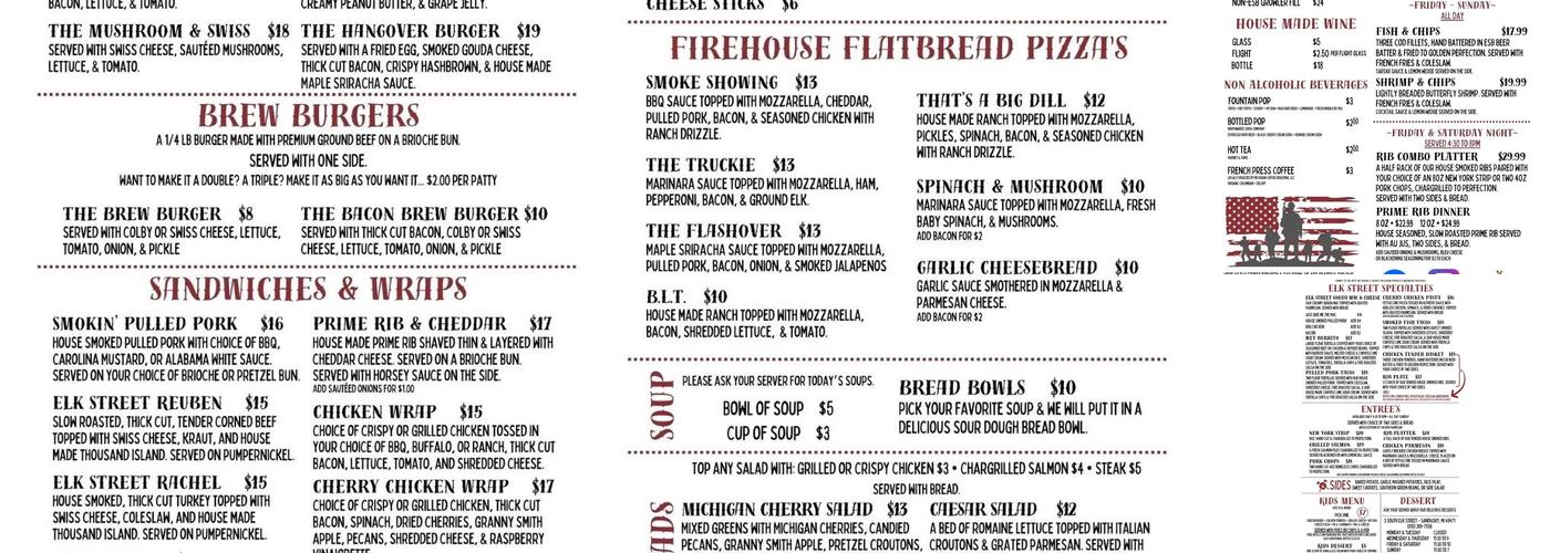 Elk Street Brewery & Tap Room Menu
