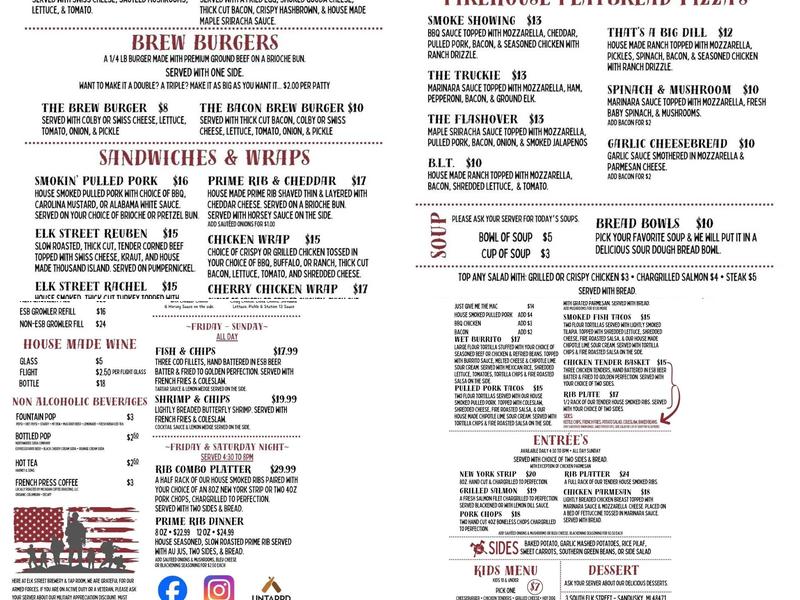 Elk Street Brewery & Tap Room Menu