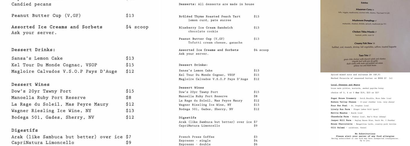 Fiddlehead Bistro Menu