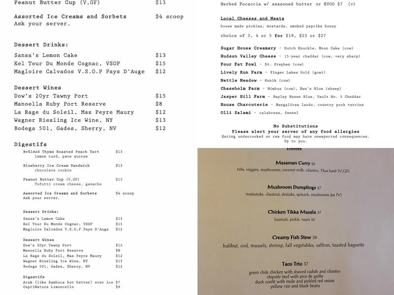 Fiddlehead Bistro Menu