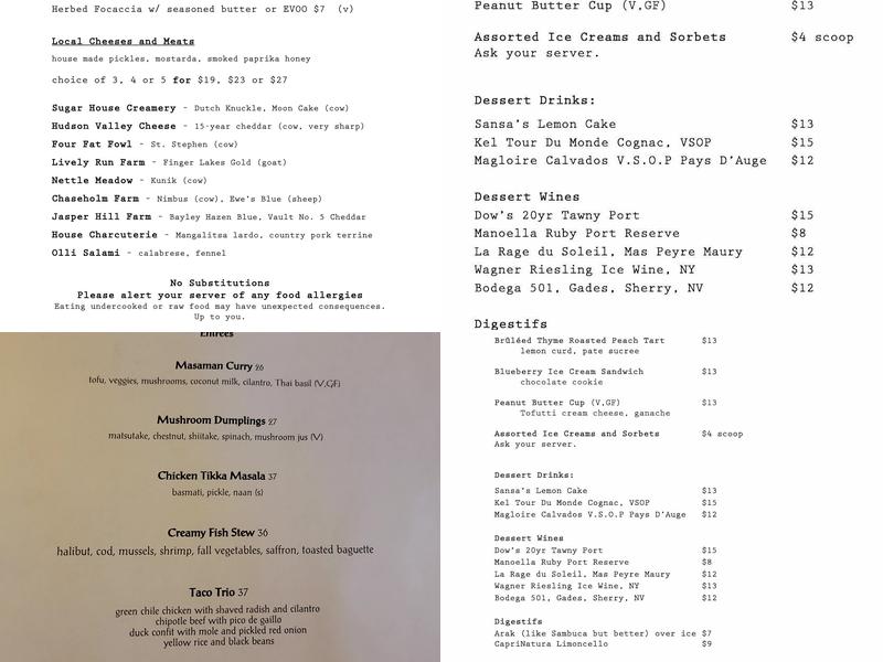 Fiddlehead Bistro Menu