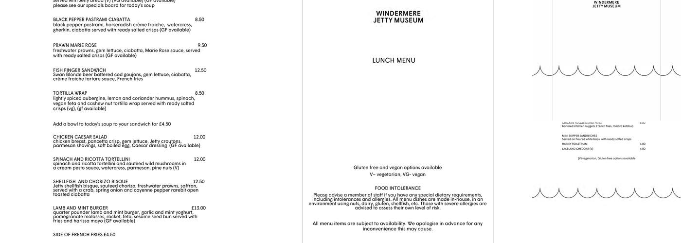 Windermere Jetty Museum Lakeshore Cafe Menu