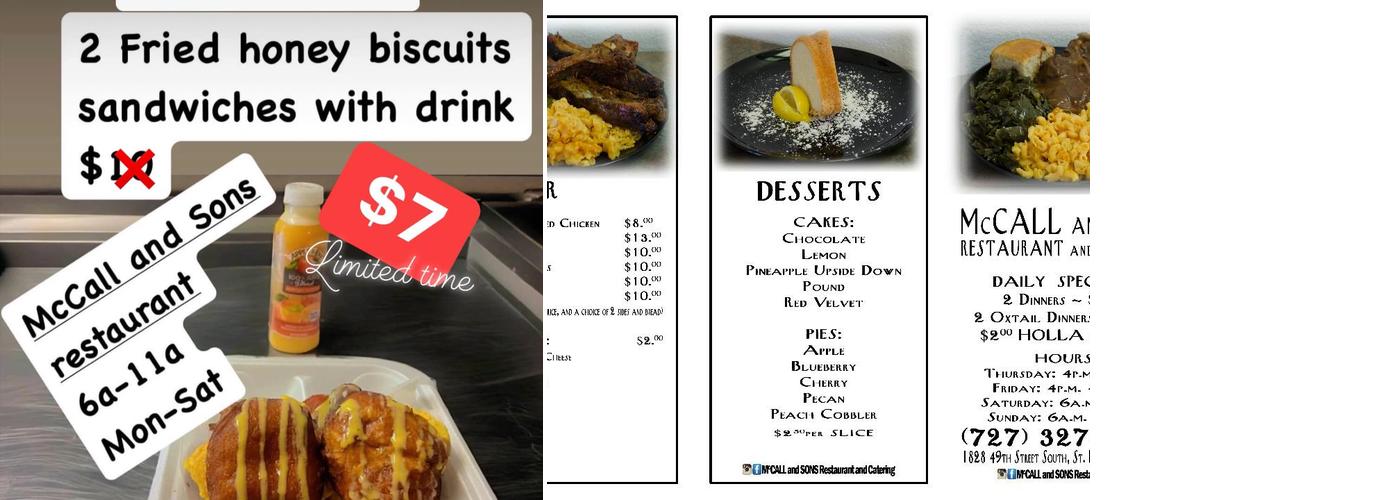 McCall's and Son' Restaurant Menu