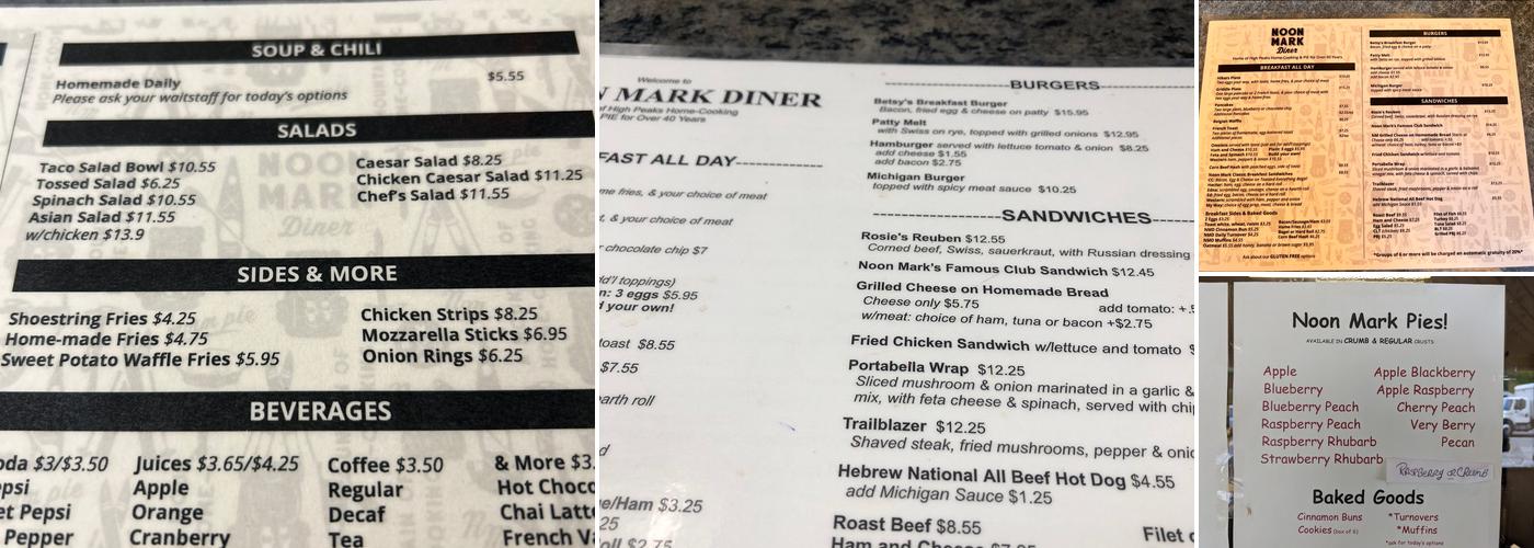 Noon Mark Diner Menu