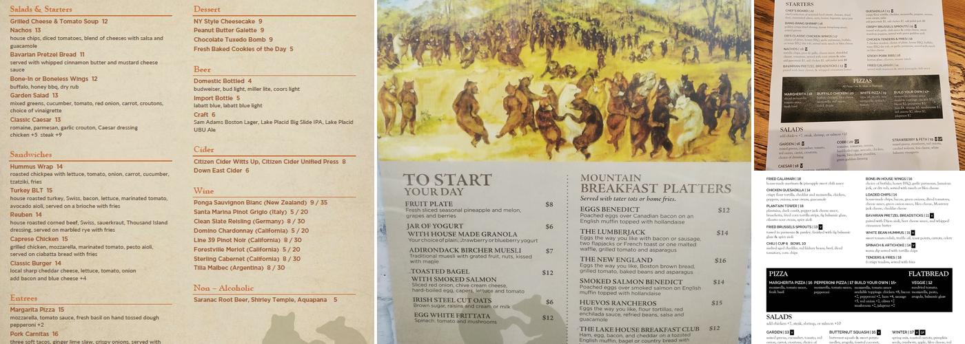 Dancing Bears Restaurant Menu