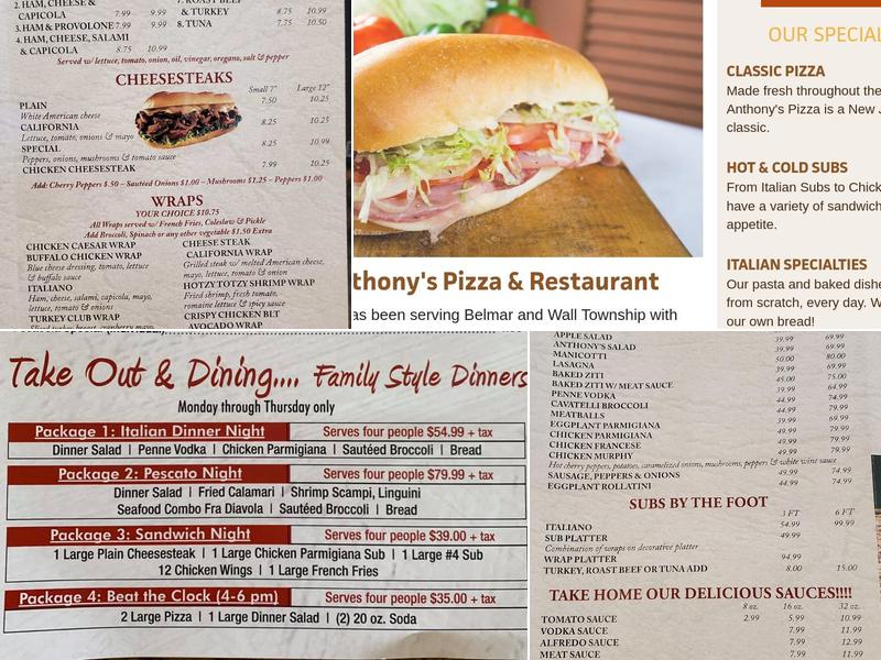 Anthony's Pizza Menu