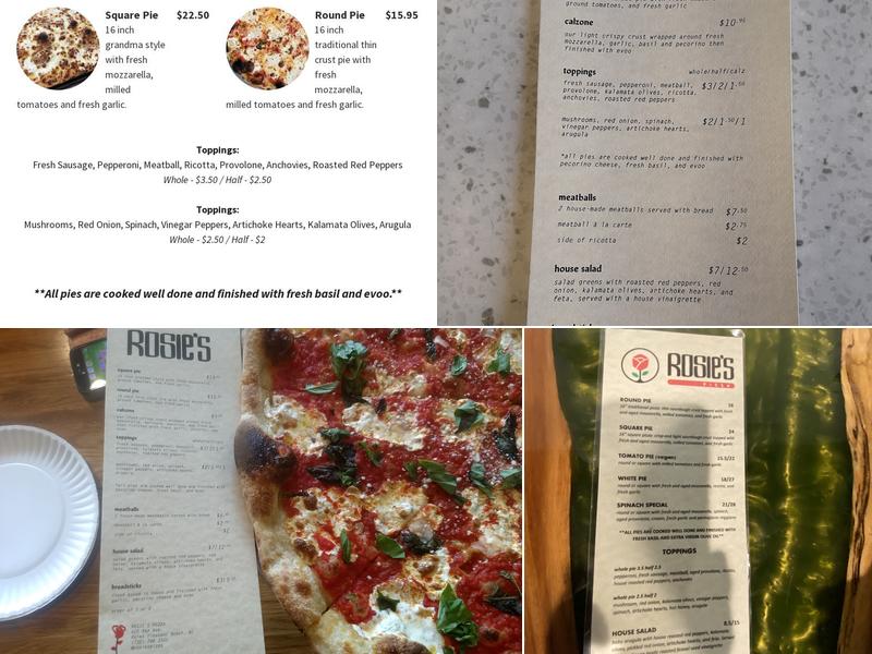 Rosie's Pizza Menu