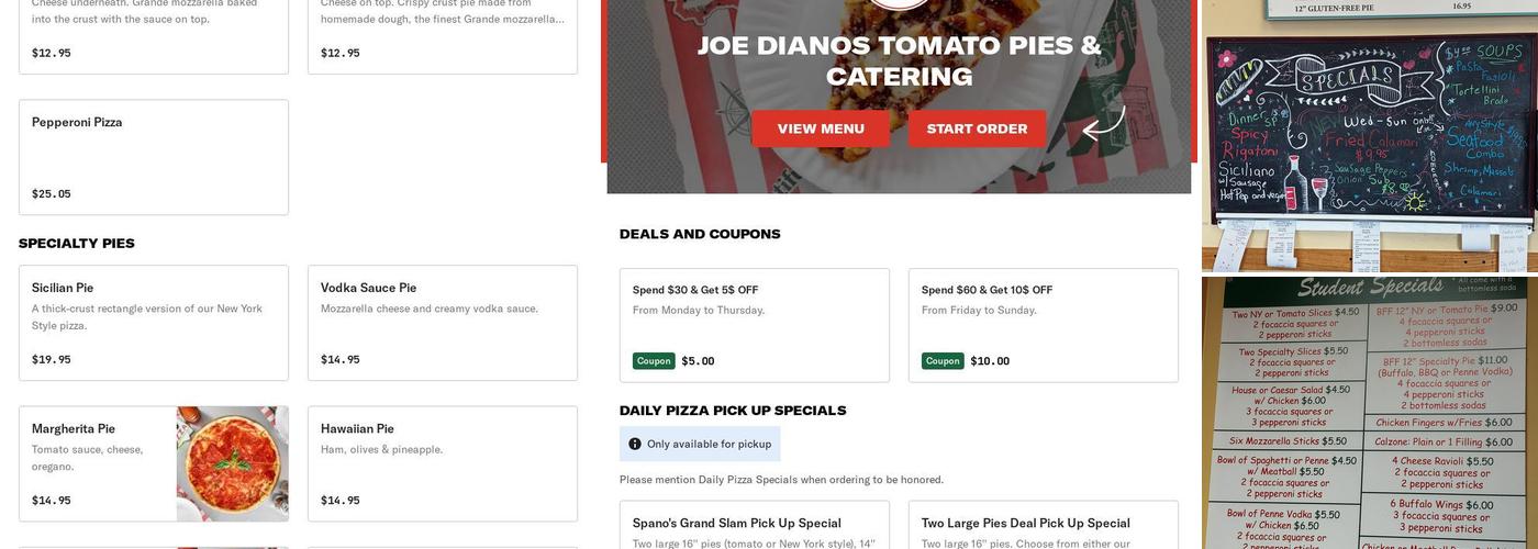 Joe Dianos Tomato Pies & Catering Menu