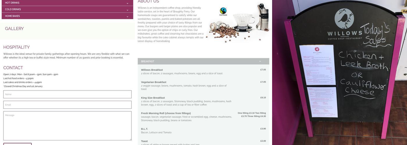 Willows Coffee Shop Menu