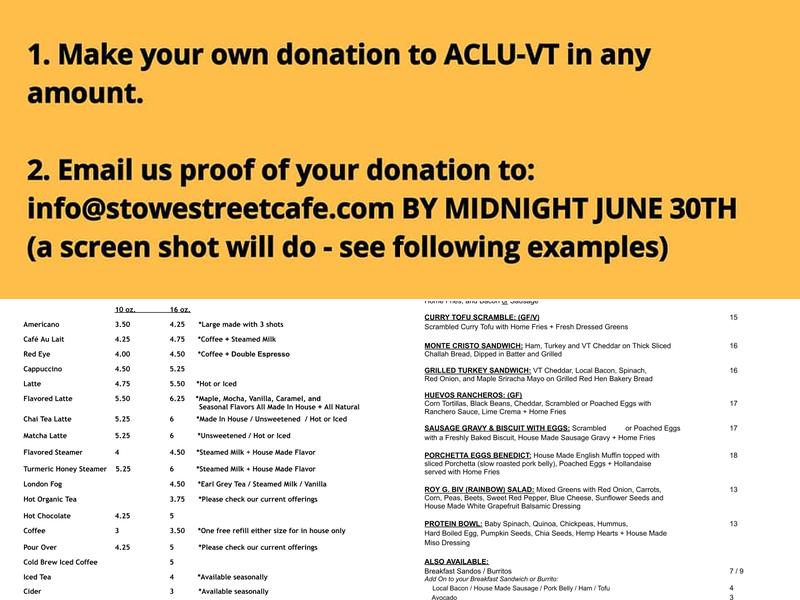 Stowe Street Café Menu