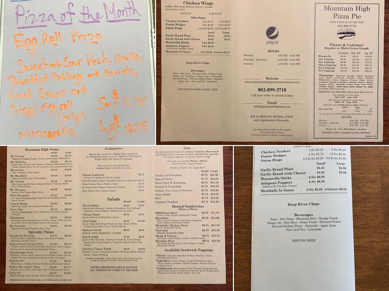 Mountain High Pizza Pie Menu