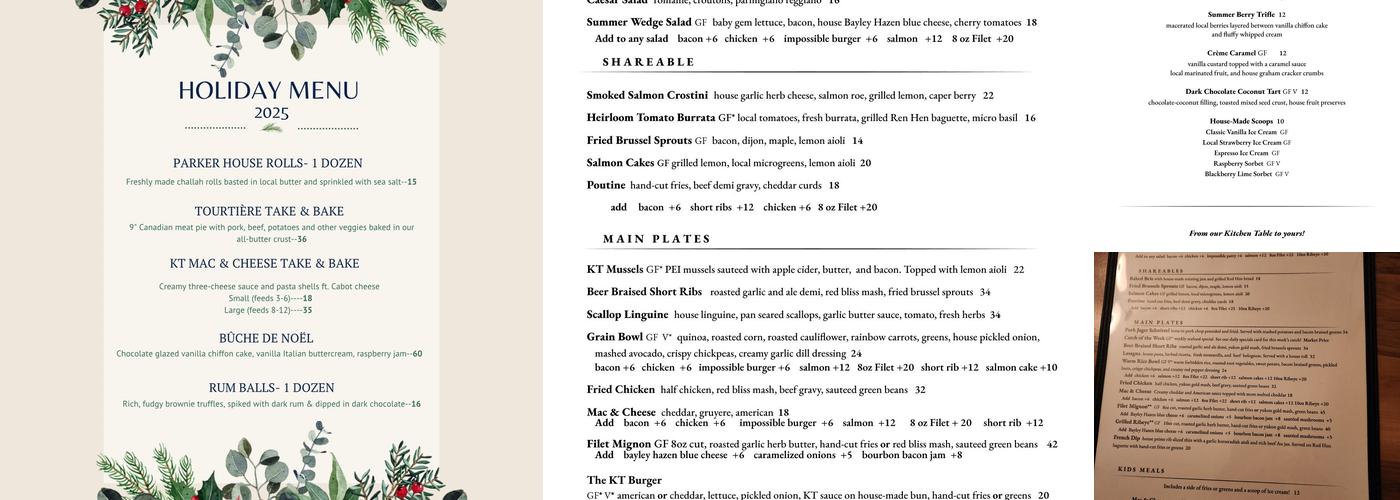 The Kitchen Table Menu