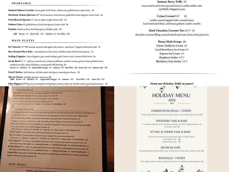 The Kitchen Table Menu