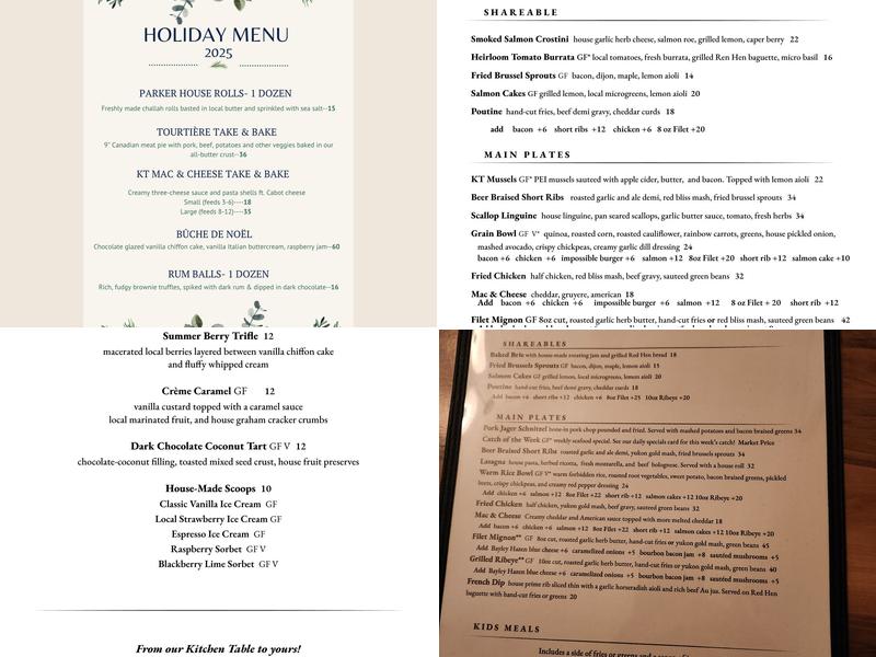 The Kitchen Table Menu